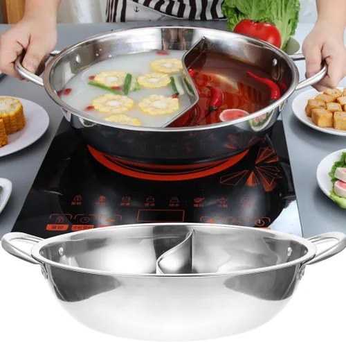 Miniatura 8 de Tofficu Olla caliente de acero inoxidable de 11.02 pulgadas con divisor de doble cara para inducción y estufa de gas, cocina para el hogar