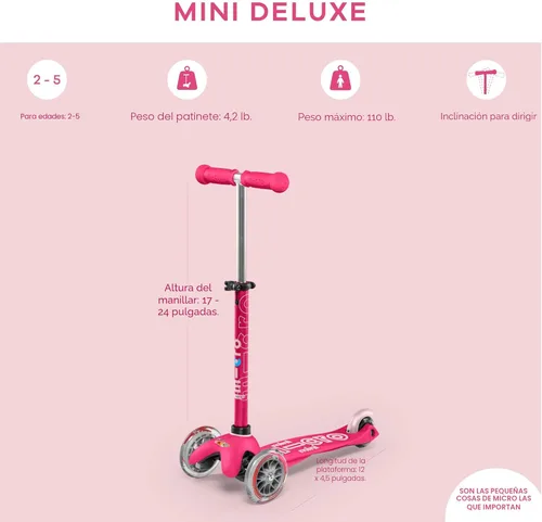 Miniatura 7 de Micro Kickboard - Mini Deluxe - Patinete Micro de tres ruedas de diseño suizo inclinado para dirigir Rosa
