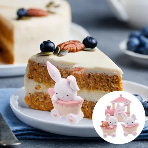 Miniatura 4 de PRETYZOOM 3 piezas de mini adornos de conejo para tartas de 2.2 x 2.2 pulgadas, adornos de muñeca de conejito en miniatura, decoraciones de pastel
