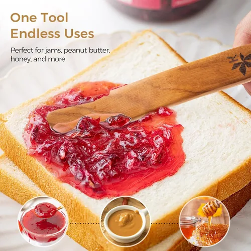 Miniatura 6 de 2 Pack de espátulas para masa madre, batidor de masa danés y espátula para tarros, madera maciza de teca para mezclar, raspar tarros y herramientas
