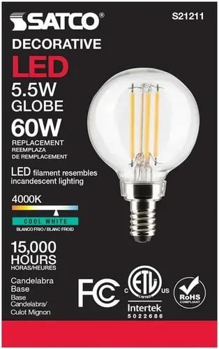 Miniatura 6 de Satco Bombillas LED E12 de 5.5 W, 4000 K, clasificación de 15000 horas, regulables