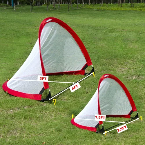 Miniatura 3 de Poray Soccer Goal for Kid Easy-up Set of Two Portable Soccer Net 210D Oxford with 8 Field Marker Cones Extra Stakes Fun for Backyard and Soccer Rojo