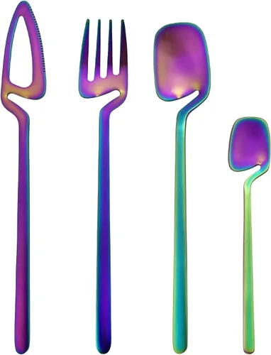 Miniatura 19 de Juego de cubiertos dorados mate, 20 piezas de cubiertos de acero inoxidable 304 colgantes para 4, juego de utensilios de cocina con acabado Oro