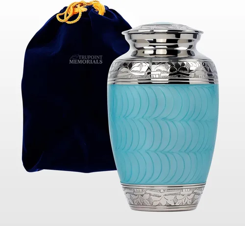 Trupoint Memorials Urnas de cremación para cenizas humanas, urna decorativa de entierro para hombres y mujeres adultos, color azul claro grande con