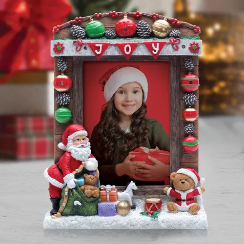 Miniatura 4 de Marco de fotos iluminado de resina JOY Christmas Santa de 5" x 7