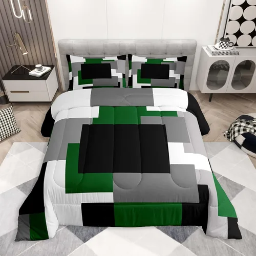 Miniatura 16 de jejeloiu Juego de edredón geométrico para niños, tamaño individual, diseño de rayas de color negro, blanco y gris, juego de ropa de cama decorativo