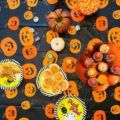 Miniatura 3 de Serafina Home Mantel de vinilo de Halloween: vinilo PEVA con mantel de respaldo de franela reutilizable (Jack O Lantern, 52 "x 70")