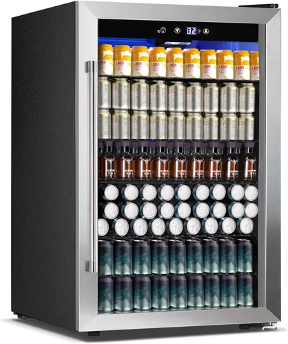 Miniatura 11 de Kndko Mini refrigerador de bebidas – Mini refrigerador de 48 latas con control digital de temperatura, luz LED, puerta reversible, perfecto