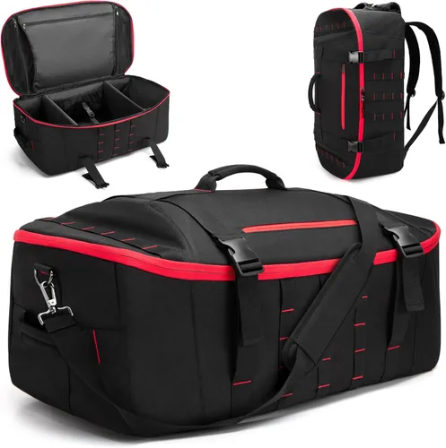 Bolsa de lona táctica de 65 L con correas de mochila, bolsillo húmedo y divisores desmontables, mochila de lona para viajes, deportes y militares,