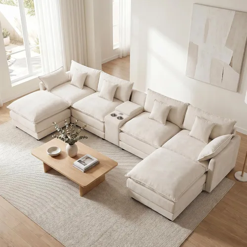 Miniatura 30 de Sofá modular de gran tamaño de 145 pulgadas, sofá de nube en forma de U, moderno juego de sofá de 6 asientos para sala de estar, cómodo asiento Gris