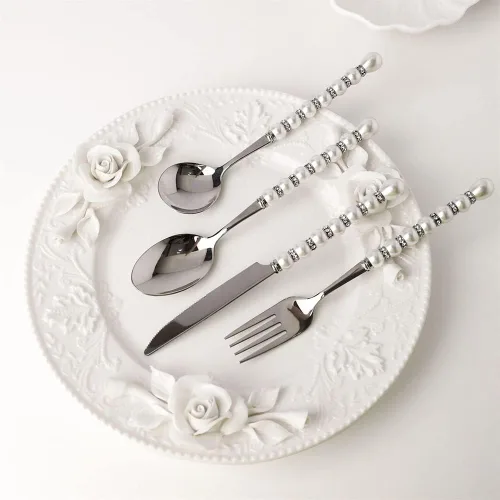 Miniatura 3 de Moderno juego de cubiertos para 16 elegantes cubiertos de acero inoxidable 18/10, mango de perla, 64 cuchillos, tenedores y cucharas, juego