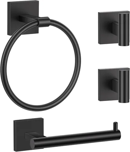 Miniatura 23 de Lairuier Juego de accesorios de baño, juego de 4 piezas de soporte para toallas que incluye soporte para papel higiénico, anillo para toallas y 2