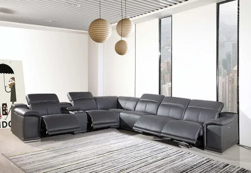 Miniatura 75 de BlackJack Furniture Venice - Juego de sofá reclinable seccional de cuero italiano de grano superior de 12 piezas con 4 reclinables eléctricos