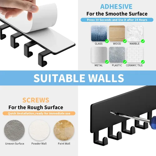 Miniatura 4 de GTK Soporte para Llaves de Pared, Ganchos para Llaves con 10 Ganchos, Soporte de Llaves Montado en la Pared para Pasillo, Estante de Llaves