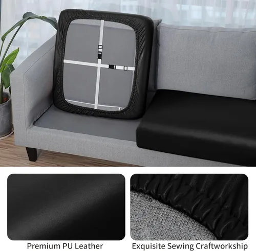 Miniatura 4 de YISUN - Funda de cojín de cuero PU para sofá, fundas de cojín elásticas impermeables para sofá, fundas de asiento de silla de RV de cuero sintético