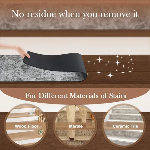 Miniatura 4 de OJIA Peldaños de escalera antideslizantes para escalones de madera en interiores, 15 piezas de 8"x30" alfombras con respaldo de goma para peldaños