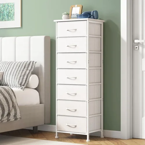 Miniatura 9 de Fixwal Cómoda negra alta y delgada para dormitorio, organizador de almacenamiento estrecho con 7 cajones de tela, muebles de mesita de noche