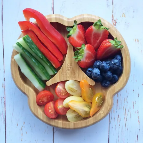 Miniatura 7 de bamboo bamboo Plato para bebés y niños pequeños para alimentación y destete, divisor de bambú con ventosa segura para bebés a partir de 6 meses Azul