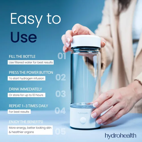 Miniatura 4 de Hydrohealth Botella de agua de hidrógeno para la salud renal, hígado, corazón e intestino 1600 PPB con filtro avanzado de tecnología SPE/PEM