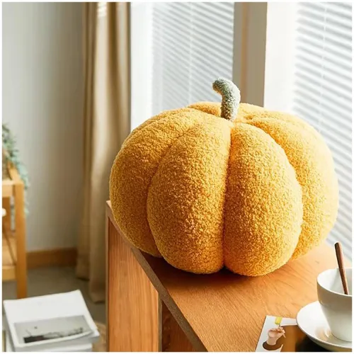Miniatura 7 de Almohada de bola de calabaza para niñas pequeñas, decoración de dormitorio, almohada amarilla en forma de calabaza en 3D, almohadas decorativas