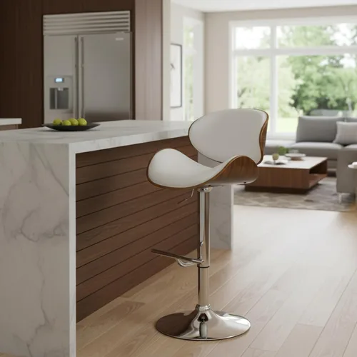 Miniatura 11 de AC Pacific ACBS34 Taburete giratorio de piel sintética ajustable para isla de cocina con marco curvado y elegante base cromada, sillas de mostrador