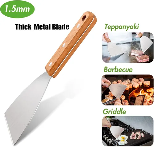Miniatura 2 de Leonyo - Juego de 3 raspadores para parrilla, de acero inoxidable, con parte superior plana, para Teppanyaki, barbacoa, masa, panqueques, pizza