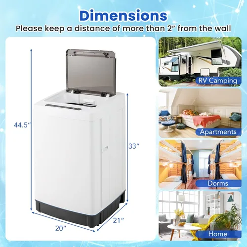 Miniatura 9 de COSTWAY Lavadora portátil, lavadora portátil completamente automática de 11 libras con 8 modos, 10 niveles de agua, pantalla LED y bomba de drenaje