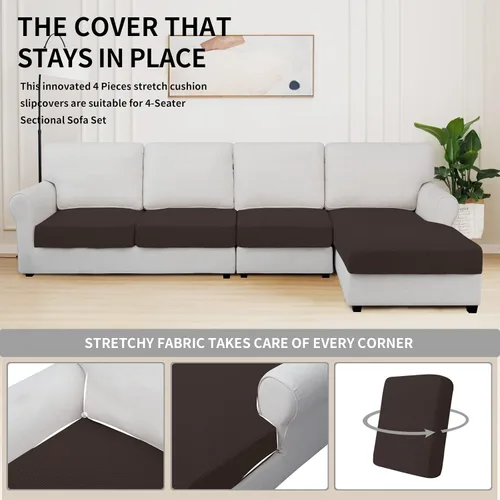 Miniatura 5 de Easy-Going - 4 Fundas de cojín elásticas para sofá seccional, izquierda/derecha, en forma de L, funda de asiento antideslizante, suave, flexible