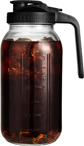 Jarra de vidrio de 64 onzas con tapa para refrigerador, jarra de medio galón con tapa, a prueba de fugas, boca ancha, jarra de jugo de vidrio de 1/2