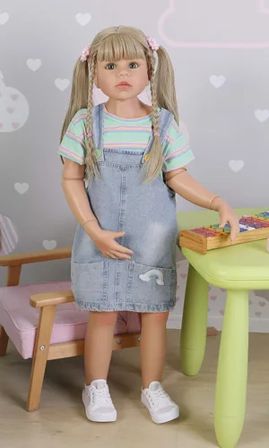 Pinky Reborn Muñecas Reborn de 99 cm, bebé enorme de cuerpo completo de vinilo duro con cabello rubio realista, niña de pie con hermoso vestido