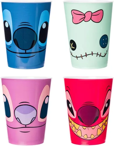 Silver Buffalo Disney Lilo and Stitch Faces With Scrump, Angel y Leroy - Juego de 4 mini tazas de plástico, 1.5 onzas Caras de personajes de Lilo y