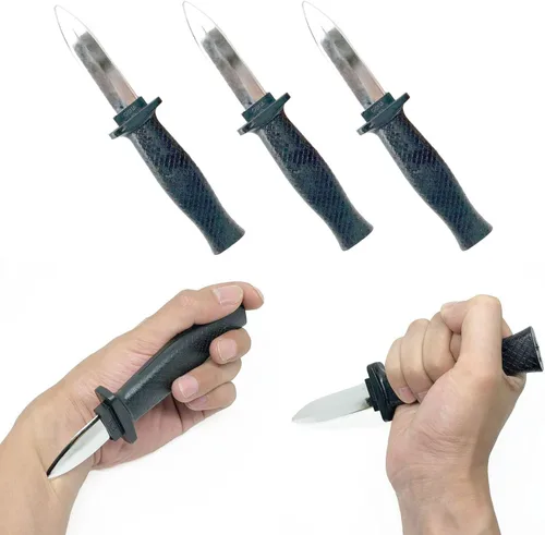 Miniatura 4 de Cooplay 4 piezas de cuchillo falso retráctil de juguete realista de plástico daga de astilla hoja de mango negro arma divertida para Halloween