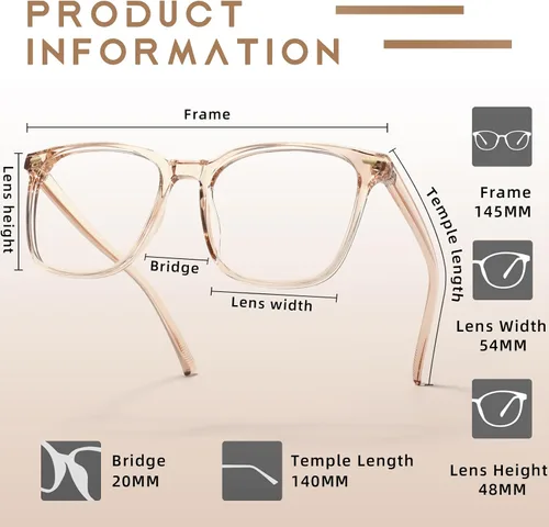 Miniatura 7 de Oversized Square Blue Light Blocking Glasses for Women Men, Anti-Fatigue Computer Monitor Glasses Reduce Eye Strain Negro+marrón transparente