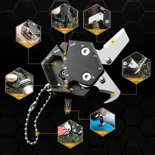 Miniatura 6 de Llavero multiherramienta de forma hexagonal, multiherramienta de bolsillo portátil con cortador plegable, juego de destornilladores, abrebotellas
