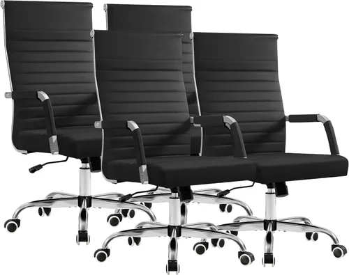 Miniatura 8 de Furmax silla de escritorio de oficina acanalada con respaldo medio de piel sintética silla de trabajo ejecutiva de conferencia silla giratoria Blanco