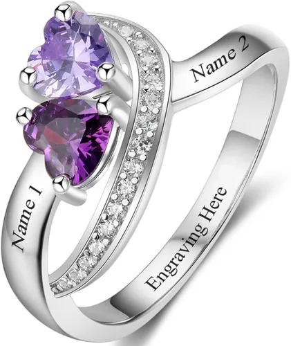 Wendy Made Anillos de promesa personalizados para ella, anillo de pareja para mujer, anillos personalizados con nombre de madre e hija con 2 piedras