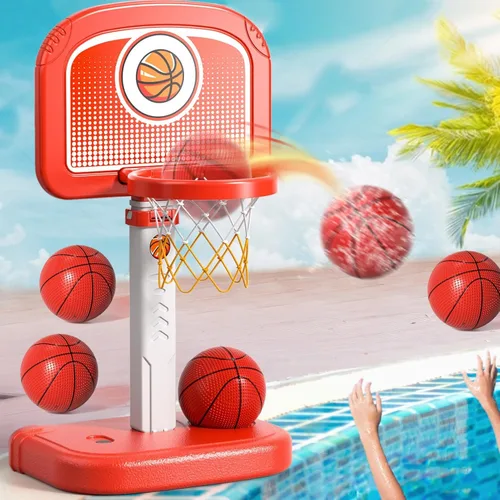 Miniatura 7 de Aro y anillo de baloncesto de piscina 2 en 1 y juegos con 4 pelotas, 12 anillos y bomba, juguetes y juegos de piscina al aire libre de agua