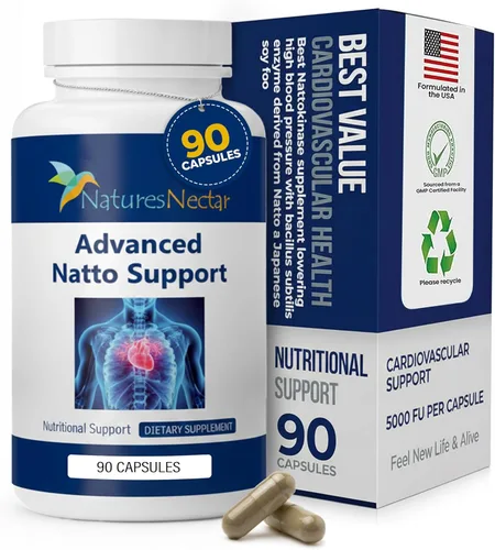 Nature's Nectar Suplemento orgánico de nattoquinasa de 250 mg - Nattoquinasa de doble fuerza 5000 fu Anticoagulante natural que apoya la salud