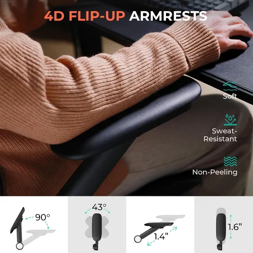 Miniatura 6 de CAPOT Silla de oficina ergonómica de malla, silla de escritorio lumbar ajustable con respaldo alto de 400 libras, brazos abatibles 4D, respaldo Negro