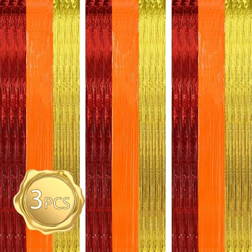 Miniatura 23 de BEISHIDA 4 Piezas de Serpentinas de Fiesta Negras y Naranjas con Flecos, Cortina de Telón de Fondo de Aluminio, Telón de Fondo de Oropel, Decoración