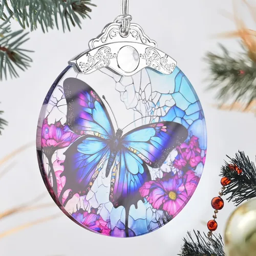 Miniatura 2 de Adorno de vitral, adornos de Navidad, decoraciones de árbol de Navidad, decoración de mariposa de Navidad, adornos de mariposa para árbol