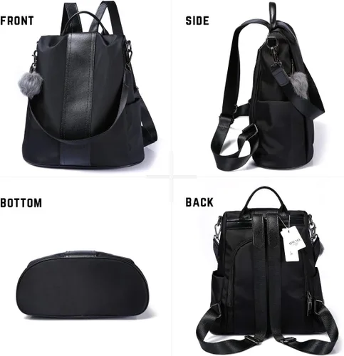Miniatura 5 de Mochila impermeable liviana de nailon antirrobo para mujer, Negro, M
