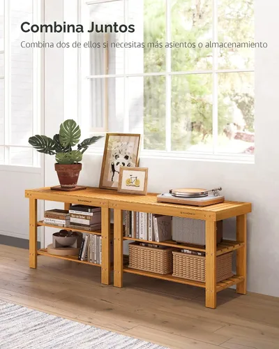Miniatura 6 de SONGMICS Banco Estante para Zapatos, Organizador de Almacenamiento de Zapatos de Bambú de 3 Niveles, Banco de Entrada, Soporta Hasta 286 lb, 11.3 x
