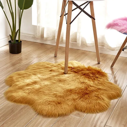 Miniatura 9 de Alfombra redonda de piel de oveja sintética, suave y lanuda. Alfombra mullida para el hogar, decoración de dormitorio, Púrpura (Flower Purple)