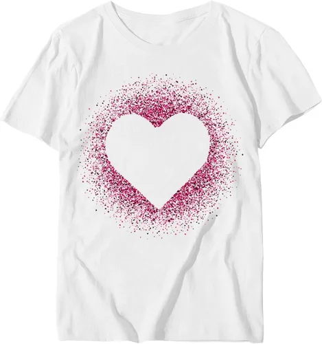 Miniatura 57 de Camisetas de manga corta con estampado de corazón para mujer, camisetas de ajuste regular, linda y divertida, ropa de regalo 2023