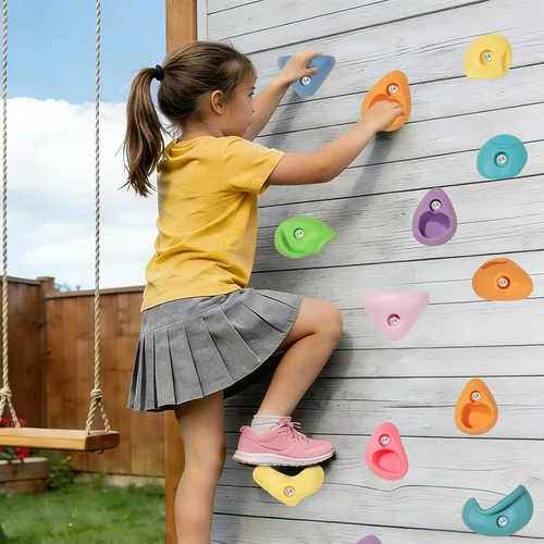 Miniatura 6 de Juego de 45 soportes para escalada en roca para niños, agarres de pared para escalada en roca, juego de pared para interiores y exteriores, juego