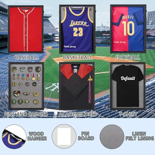 Miniatura 4 de Estuche de exhibición con marco de jersey, caja de sombra grande con cerradura, marco de jersey deportivo con protección UV acrílico y 2 colgadores