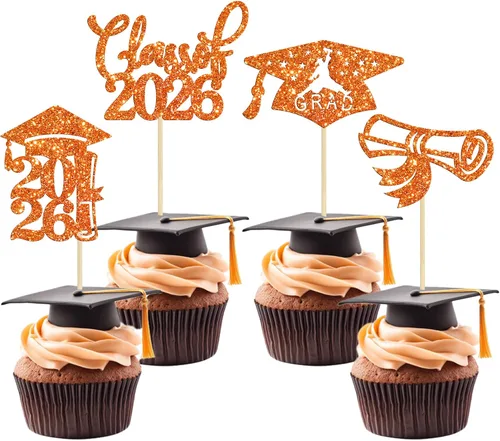 Miniatura 13 de 24 piezas 2026 decoraciones para cupcakes de graduación 2026 con purpurina clase de 2026 para graduación de graduación para felicitaciones 2026