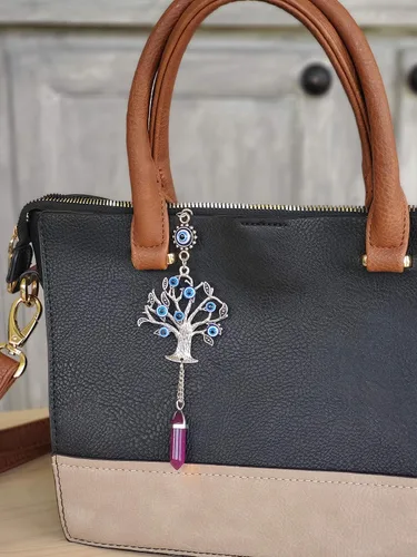 Miniatura 6 de LUCKBOOSTIUM Amuleto plateado con árbol de la vida con ojo malvado azul y piedra preciosa de cristal, dije para crecimiento, fuerza, protección