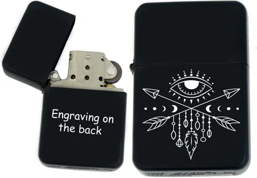 Miniatura 32 de Groomsman - Encendedor personalizado a prueba de viento negro mate, grabado láser gratuito para él, marido, padre, padrinos de boda Yin-yang-tigre